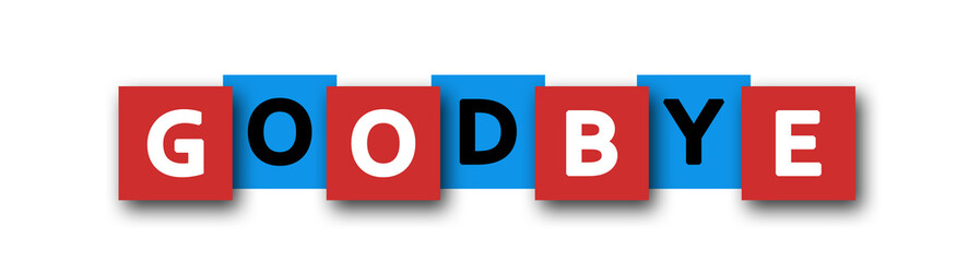 Goodbye - letters written in beautiful boxes on white background