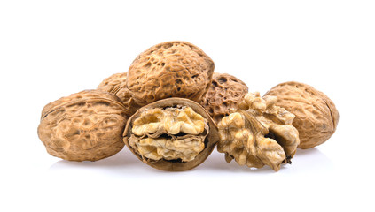 Walnuts on white background