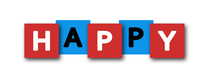 Happy - letters written in beautiful boxes on white background