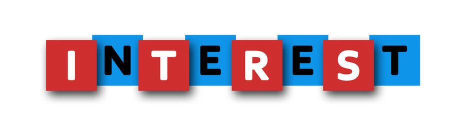 Interest - letters written in beautiful boxes on white background