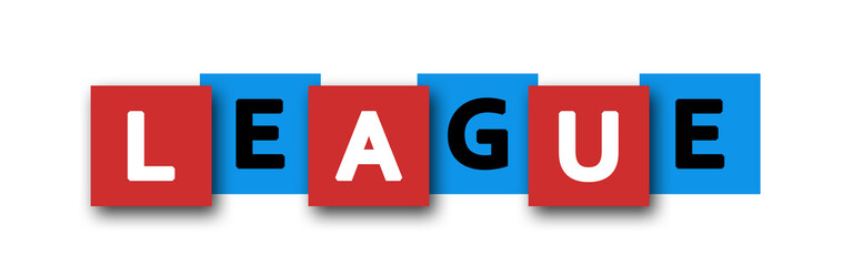 League - letters written in beautiful boxes on white background