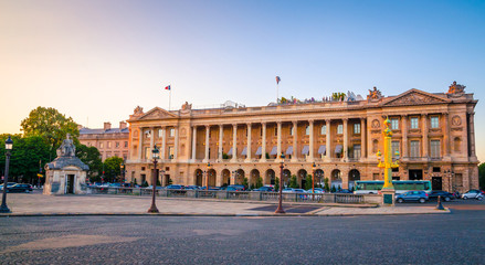 Sunset view of Place de la Concorde in Paris, France