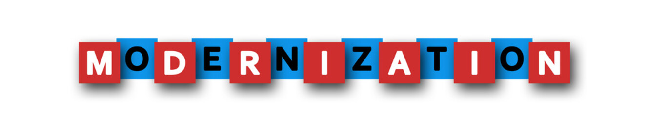 Modernization - letters written in beautiful boxes on white background