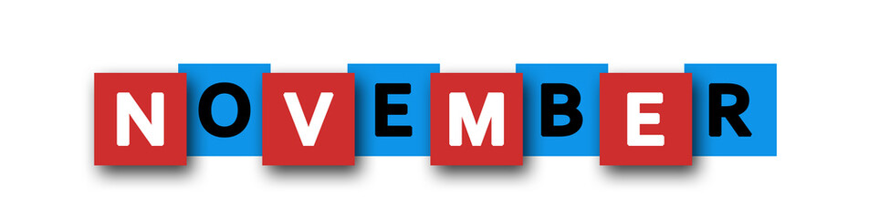 November - letters written in beautiful boxes on white background