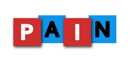 Pain - letters written in beautiful boxes on white background