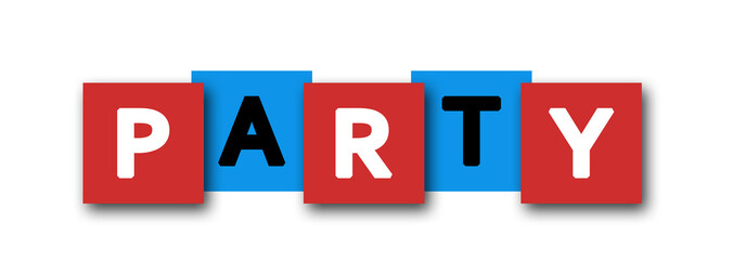 Party - letters written in beautiful boxes on white background