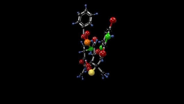 Sofosbuvir molecule. Molecular structure of sovaldi, compound used as an antiviral agent in the treatment of chronic Hepatitis C. Alpha channel.