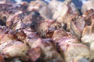 Meat Kebab on skewers as a background