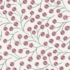  Embroidery floral seamless pattern on linen cloth texture