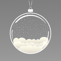 Christmas ball with snowing transparent. Christmas tree ball with paper art snow art cartoon. Template for you design