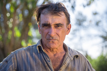 Farmer with wrinkles on his face
