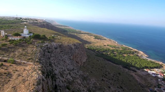 Aerial view of landscape  and beach in Murcia,Spain. Drone Footage