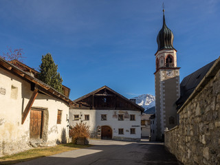 Alter Dorfkern von Fiss mit Kirchturm, &Ouml;sterreich