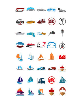 variation mixed vehicle transportation image vector icon logo symbol set