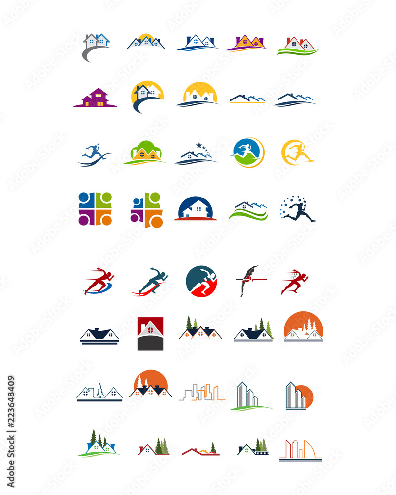 Poster variation mixed athlete building image vector icon logo symbol set