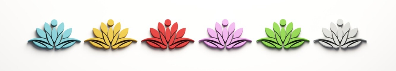 Set of Lotus Person Logo. 3D Render illustration