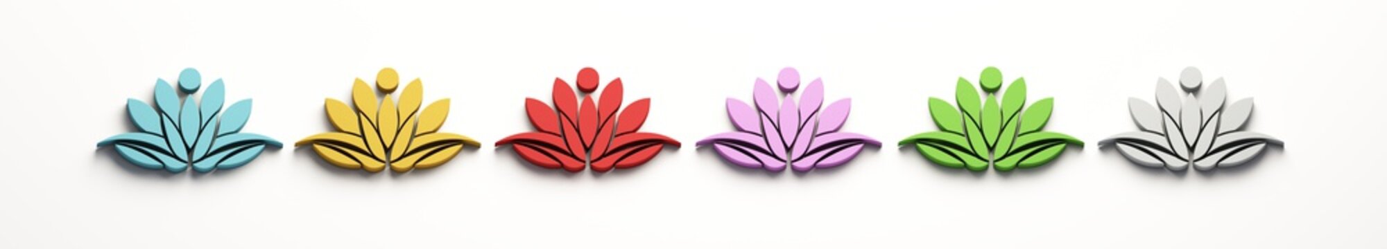 Fototapeta Set of Lotus Person Logo. 3D Render illustration