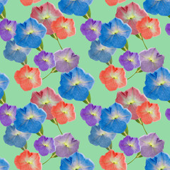 Petunia. Seamless pattern texture of flowers. Floral background, photo collage