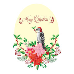 Christmas decoration with Bird and Poinsettia