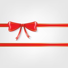 red bow ribbon with gold line vector. New Year, valentine, birthday, anniversary, surprise and Christmas element.