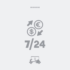 Foreign currency exchange 7/24 - Dollar - Euro - Vector web icon