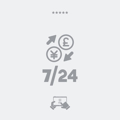 Foreign currency exchange 7/24 - Sterling - Yen - Vector web icon