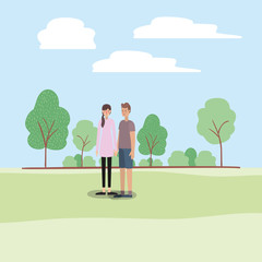 young couple walking on the park