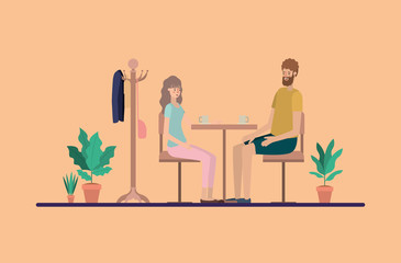 young couple drinking coffee on the dinning room