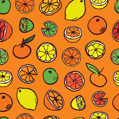 Seamless cute vector pattern background with citrus.