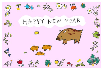 いのしし年　絵本のような年賀状