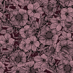 Floral seamless pattern, hand-made design. Ink on paper.