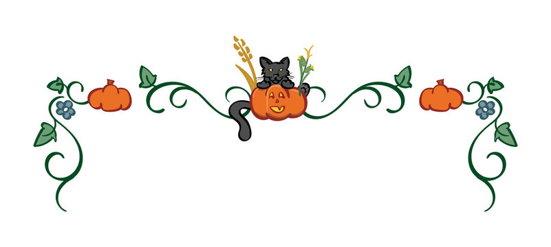Black Cat and Jack-o-Lantern - Halloween Themed Top Border