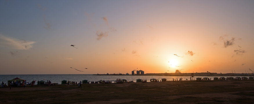 Sunset at the Galle Face beachfront green urban park area in Colombo Sri Lanka Asia