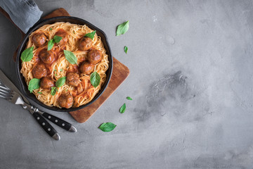 Spaghetti pasta with meatballs