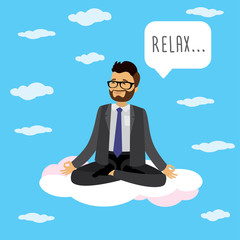 businessman relaxes and meditates in the lotus position