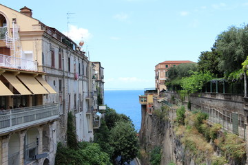 Fototapeta na wymiar Buildings separated by road below near the main square of Sorrento, Italy