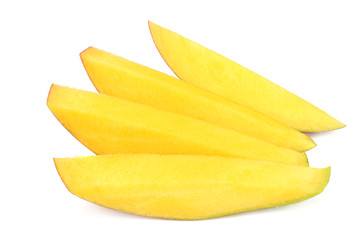 mango slices isolated on white background. healthy food.