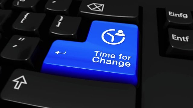 302. Time for Change Round Motion On Blue Enter Button On Modern Computer Keyboard with Text and icon Labeled. Selected Focus Key is Pressing Animation.