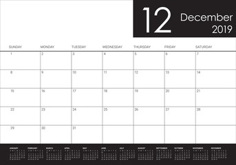 December 2019 desk calendar vector illustration