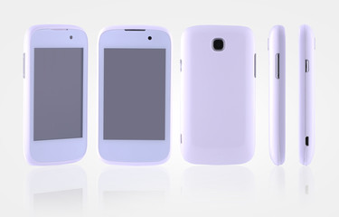 modern mobile phone on white background with reflection review with different angles. for copy space and cut out