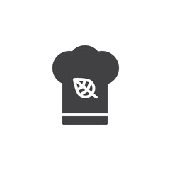 Chef hat with leaf vector icon. filled flat sign for mobile concept and web design. Organic food chef simple solid icon. Symbol, logo illustration. Pixel perfect vector graphics