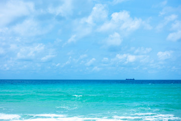 Sea view tropical beach with sunny sky of Phuket island.