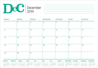 December 2019 desk calendar vector illustration