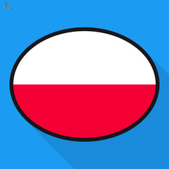 Poland flag speech bubble, social media communication sign, flat business oval icon.