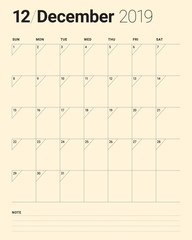 December 2019 desk calendar vector illustration