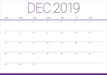 December 2019 desk calendar vector illustration