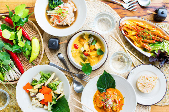 Table top view with Thai traditional cuisine