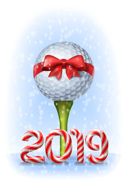 Golf ball with candy cane numbers of 2019