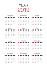 Fototapeta na wymiar Year 2019 calendar vector design template