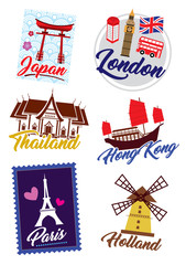 World country travel landmark icon set